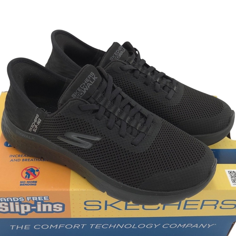 Skechers Go Walk Flex Grand Entry Sneakers Women 7 WIDE Black Slip-ins Shoes NEW